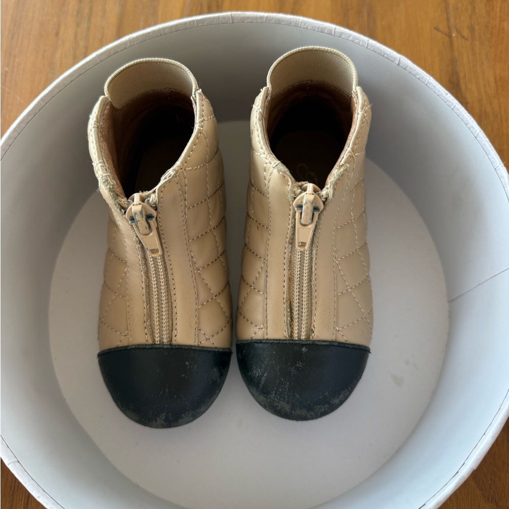 Chic Tan and Black Quilted Kids Boots